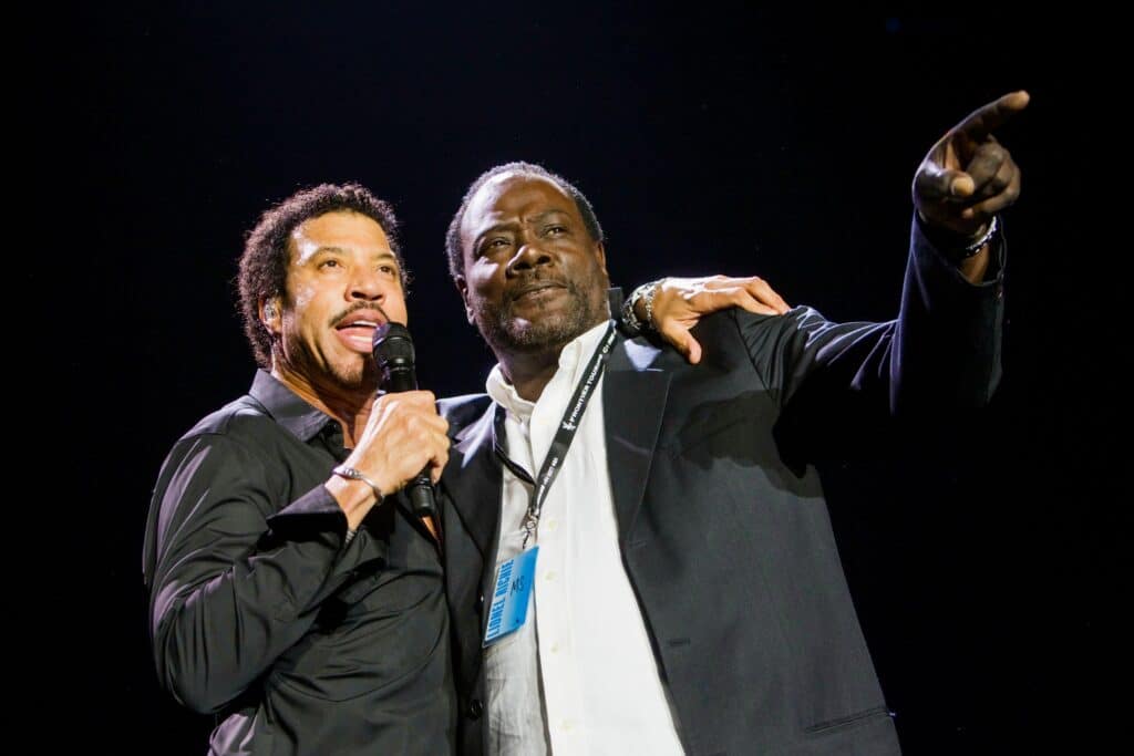 Lionel Richie with former Commodores bass guitarist Ronald LaPread in concert at the Vector Arena, Auckland, New Zealand, Wednesday, November 28, 2007