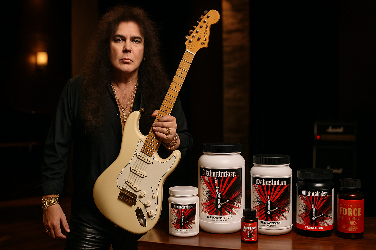 Vuoi andare veloce sulla chitarra? Prova la nuova linea di integratori di Yngwie Mallmsteem. Aspettiamo la birra AC/DC e il whisky Bob Dylan