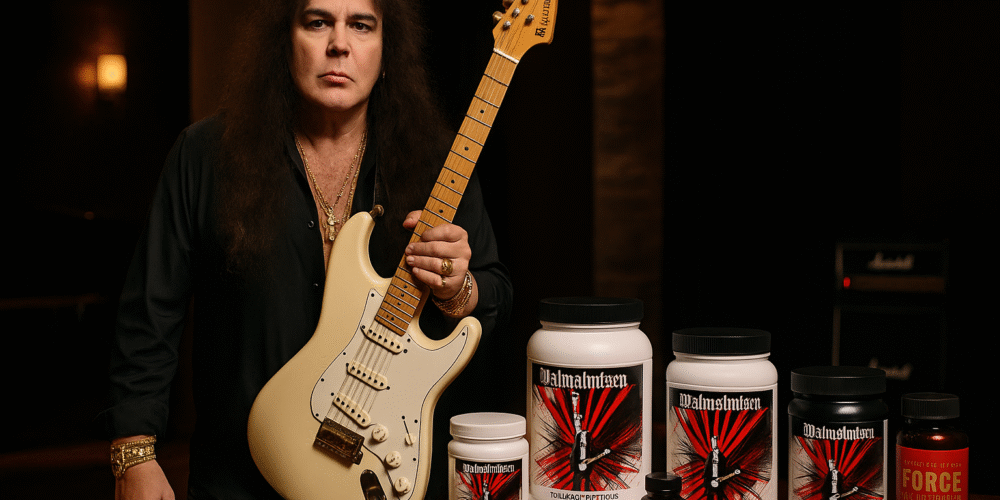 Vuoi andare veloce sulla chitarra? Prova la nuova linea di integratori di Yngwie Mallmsteem. Aspettiamo la birra AC/DC e il whisky Bob Dylan