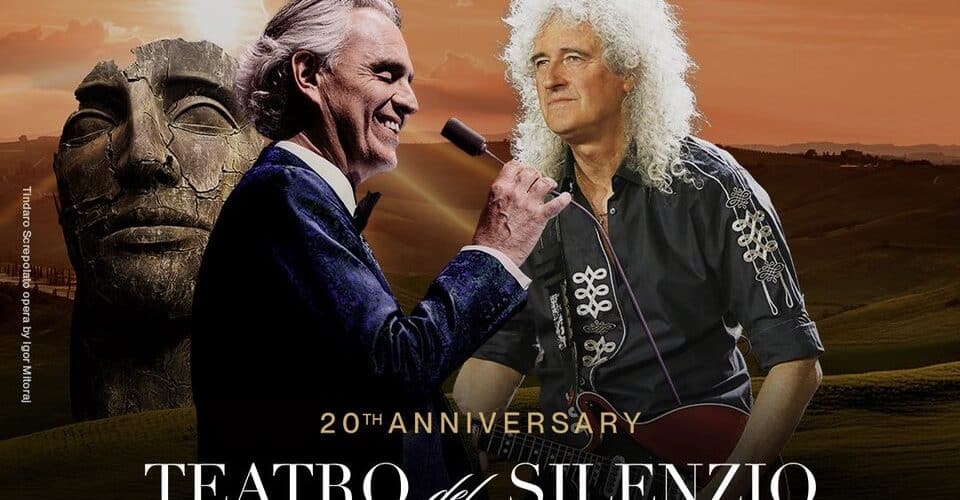 Brian May torna in Italia sul palco con Andrea Bocelli. I due saranno insieme il 26 Luglio sul palco del Teatro del Silenzio.