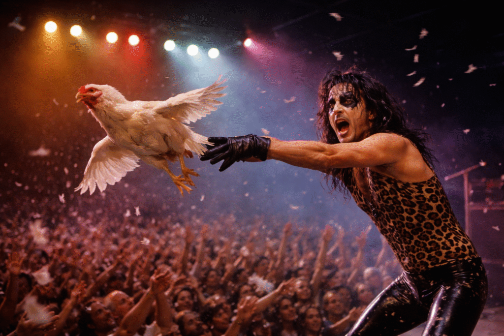 Si è parlato tanto di questa vicenda ma ecco la verità dietro la storia di Alice Cooper e il pollo in quel famoso live