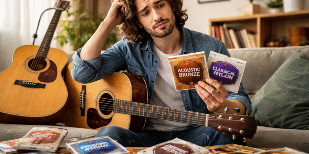 Con questa guida imparerai a scegliere le corde per chitarra in base al genere che suoni, alla chitarra che hai e al tuo tocco personale