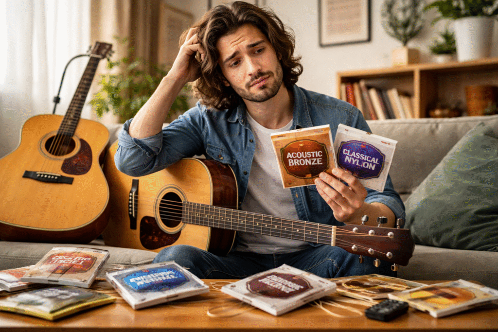 Con questa guida imparerai a scegliere le corde per chitarra in base al genere che suoni, alla chitarra che hai e al tuo tocco personale