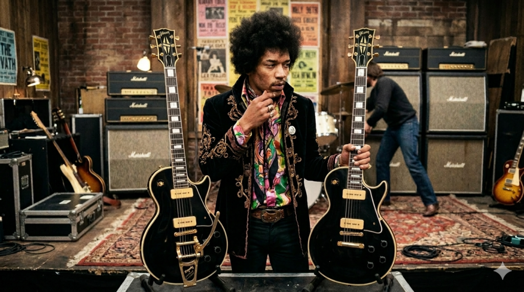 Nel 1968 Jimi Hendrix usò raramente una Gibson Les Paul Custom nera. La storia di quella chitarra è più complicata di quanto si pensi.
