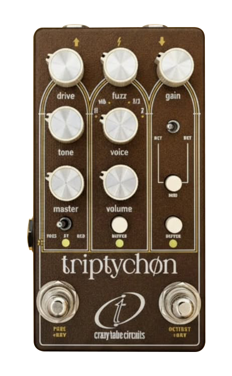 Crazy Tube Circuits presenta Triptychon: fuzz, boost e overdrive in un unico pedale pensato per ricreare la catena vintage.