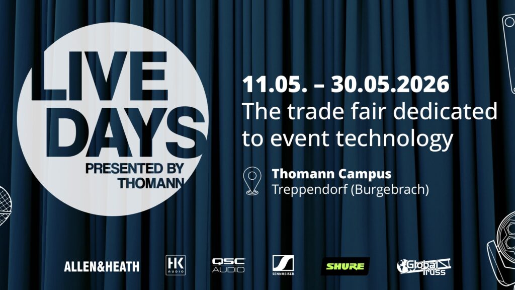 Thomann annuncia Live Days 2026: sconti dedicati al gear live tra mixer digitali e sistemi PA professionali.