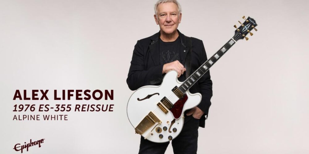 Epiphone presenta la Alex Lifeson 1976 ES-355 Reissue, ispirata alla storica Whitey utilizzata dal chitarrista dei Rush.
