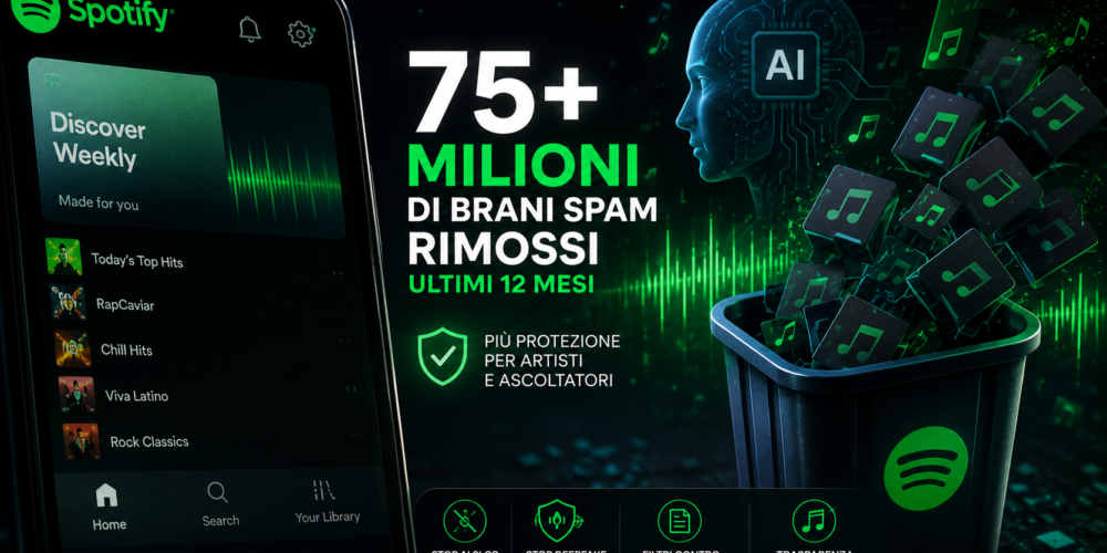 Spotify ha eliminato oltre 75 milioni di brani spam e introduce nuove regole contro IA slop, deepfake e frodi nello streaming.