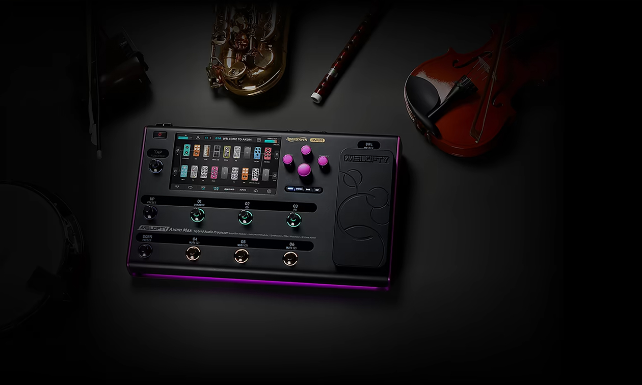 Al Guitar Summit 2026 debutta Melofty Axom Max, un processore per chitarra e basso con DeepSynth, MFIM, AI e USB 8 in/8 out.