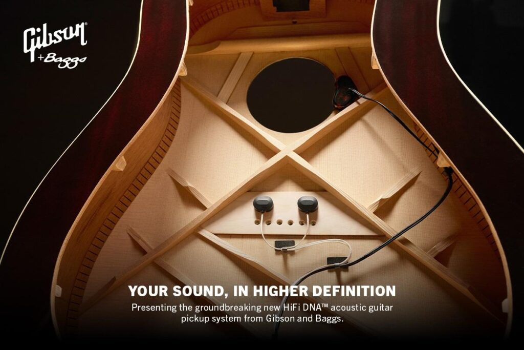 Gibson e Baggs presentano HiFi DNA, un nuovo pickup per chitarra acustica con due sensori e preamplificazione separata.